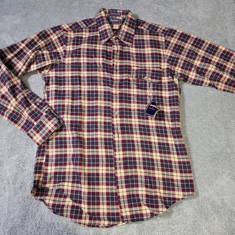 Lochlana Hathaway Mens M Button Down Shirt Plaid Navy Burgundy Cotton Wool Blend